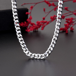 Factory jewelry supply live cross-border European and American silver-plated copper 925 men's punk style 7mm side concave car flower necklace