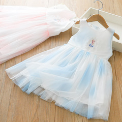 冰雪奇緣女童連衣裙2024夏裝新款小女孩公主裙無袖韓版禮服裙外貿