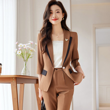 棕色西装套装女士夏季2023新款七分袖时尚气质修身职业正装两件套