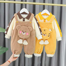 男女童秋冬背带套装2022新款时髦洋气一岁宝宝冬季加绒婴儿童可爱
