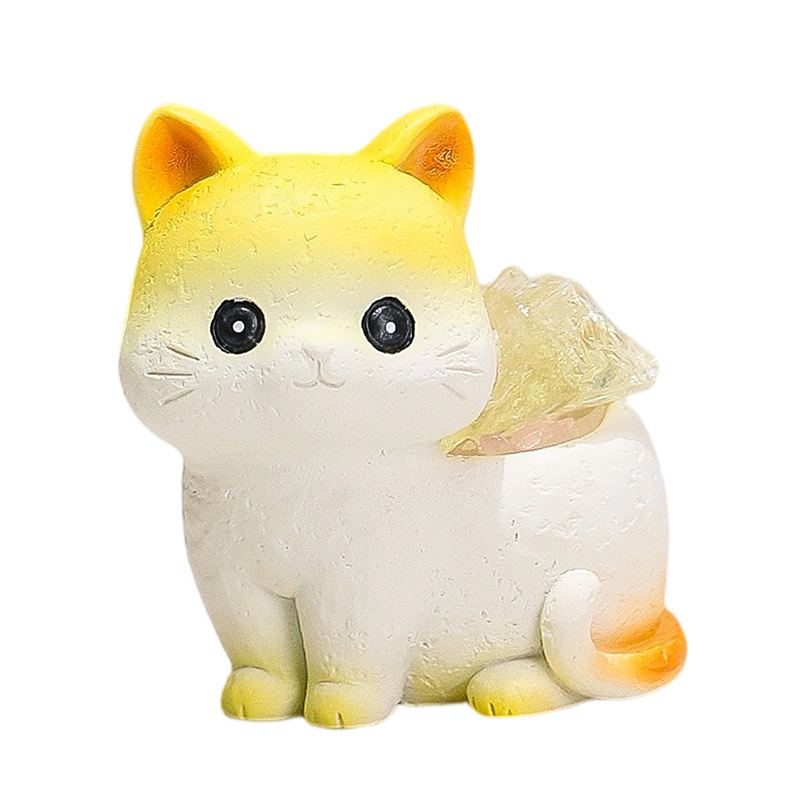 创意可爱甜甜小猫天然水晶矿石小摆件办公室桌面治愈系装饰品礼品|undefined