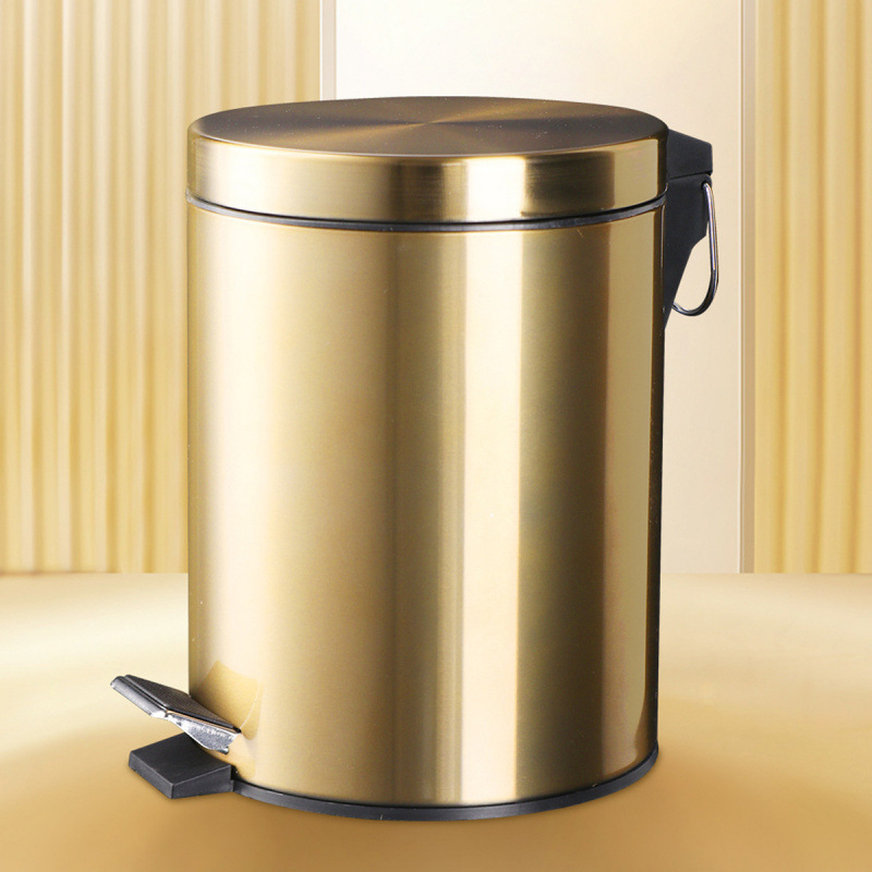 Y Cross-Border Champagne Gold Round Silent Trash Can Kitchen Foot-Operated Storage Bin with Lid and Soft-Close Cleaning Bin