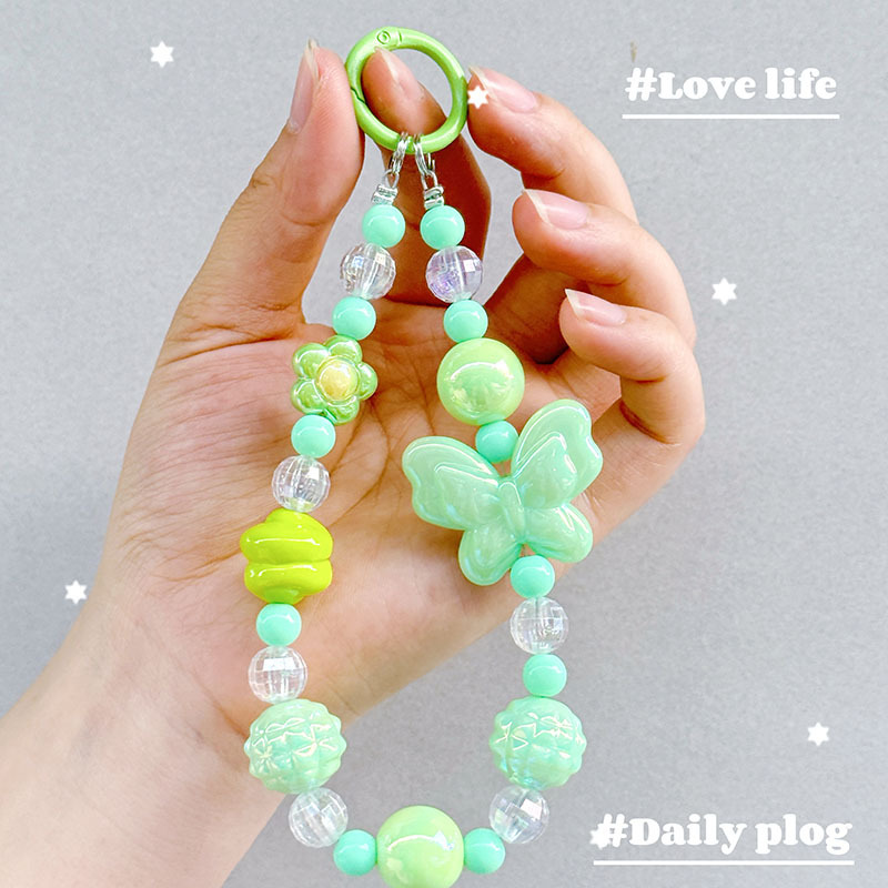 Nuevo colgante de cadena de teléfonos móviles de dibujos animados palomitas de maíz colgante de llavero creativo colgante de bolsas de perlas pintadas a mano