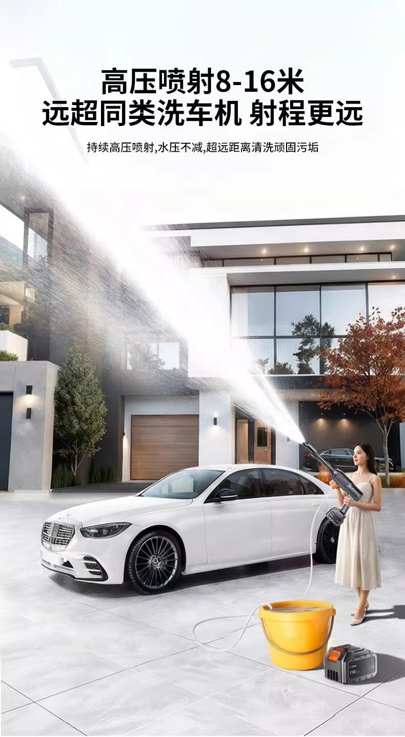 Wireless Car Washing Machine, Household High-Pressure Water Gun, Self-Priming, Portable Powerful Water Spray Gun, Rechargeable Lithium Battery
