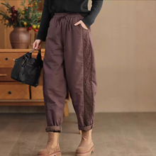 夹棉棉裤 2025冬季新款 蕾丝拼接休闲裤女保暖加厚哈伦裤长裤8007