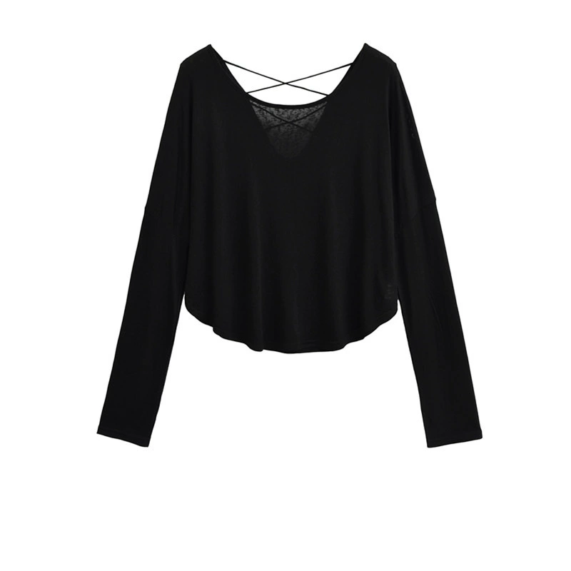 Свободная блузка для джазовых танцев, утягивающая футболка с длинными рукавами, ленивый стиль, с вырезом сзади, солнцезащитная нижняя рубашка, женский короткий топ