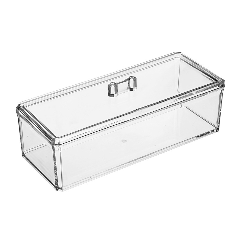 Caja de almacenamiento de barra caja de almacenamiento de escritorio rectangular transparente caja de hisopo de algodón cosmético a prueba de polvo acrílico apilable