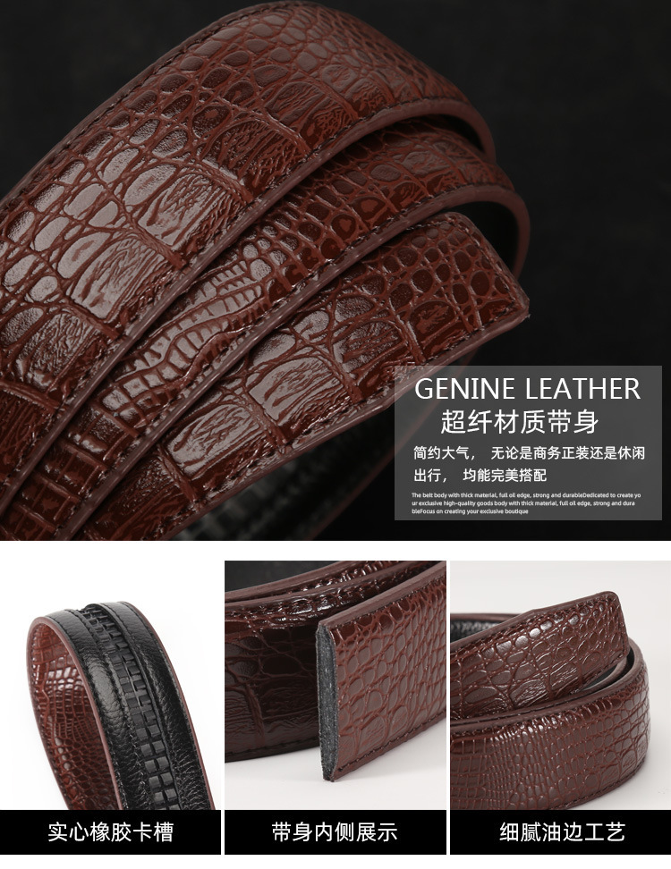 New Crocodile Logo Automatic Buckle Crocodile Texture Leather Belt Men's Business Formal Wear Durable Multi-Color Versatile Cowhide Waist Belt