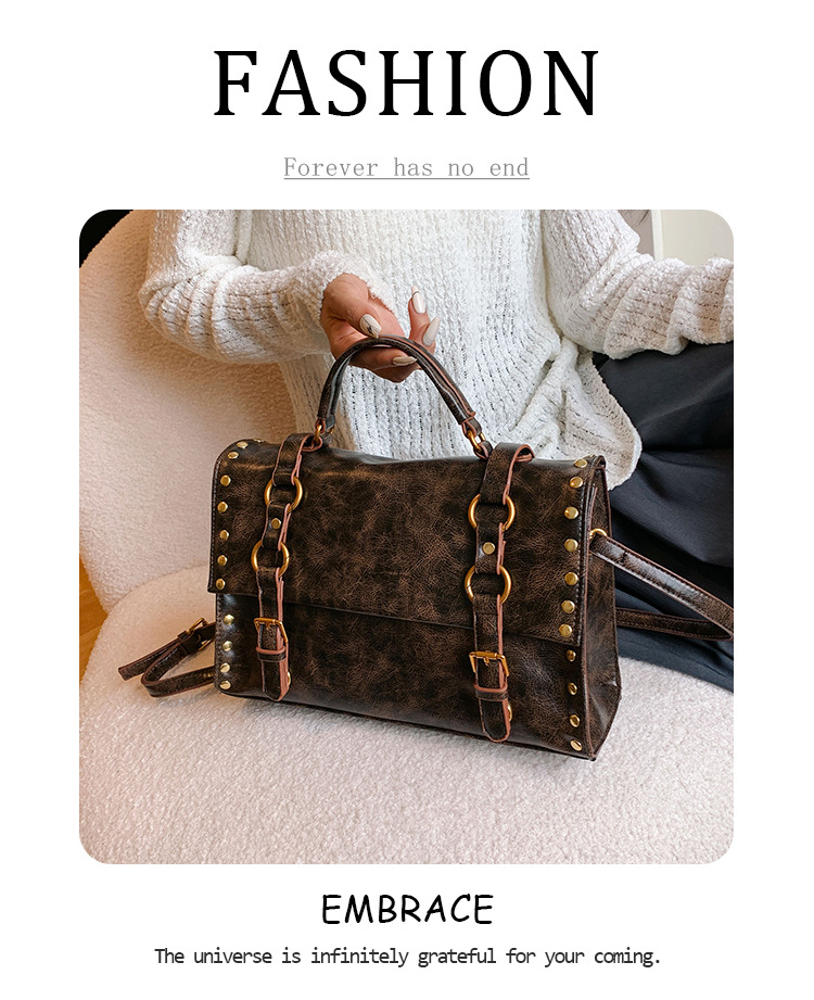 Vintage Waxed PU Messenger Bag – Large Capacity Crossbody Briefcase With Magnetic Closure For Work & College_voghion.com