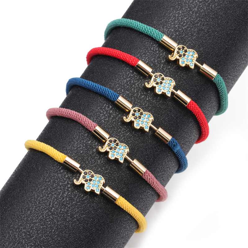 Europa y América transfronteriza color retráctil ajustable cuerda básica pulsera rojo Milán cuerda DIY lindo elefante pulsera