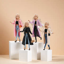 跨镜30cm巴比娃娃时尚套装娃衣英伦风换装女孩过家家玩具现货