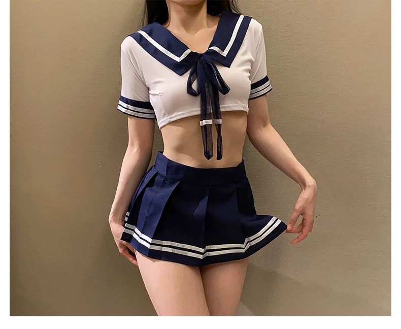 Aifuqu 7962 Basic Sailor Suit Lingerie Set for Women, Soft Cotton-Blend Cosplay Outfit, One Size — detail image 17