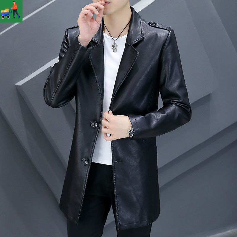 皮衣长款男士韩版中长款pu皮大衣潮流男装青年机车风衣外套速卖通