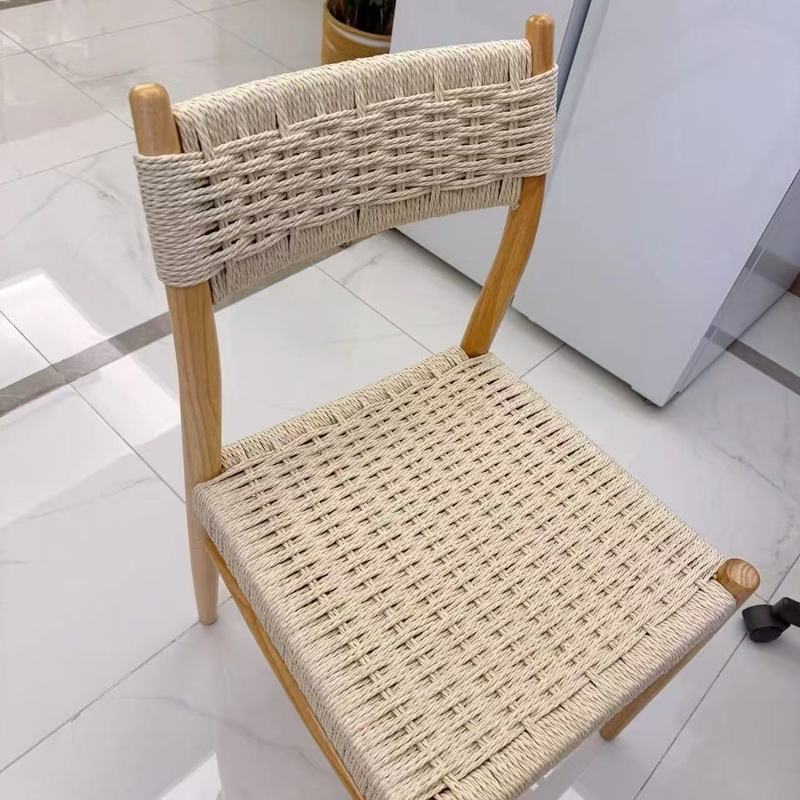 实木编绳餐椅简约餐椅家用高级感椅子复靠背椅古风客厅中日藤侘寂|undefined