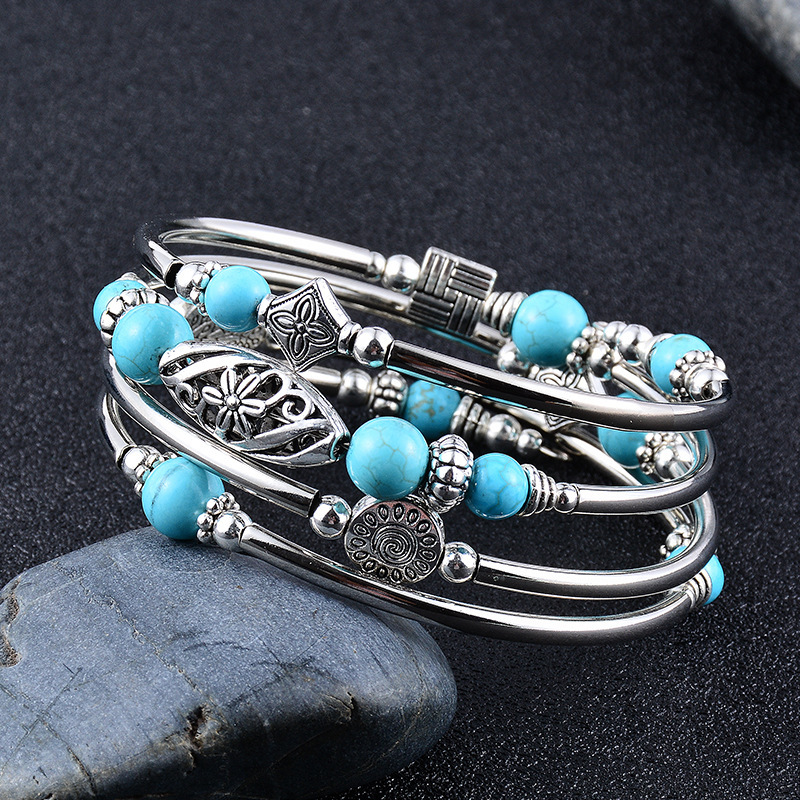 Alloy Material Ethnic Style Geometric Alloy Inlay Natural Stone Women's Bangle