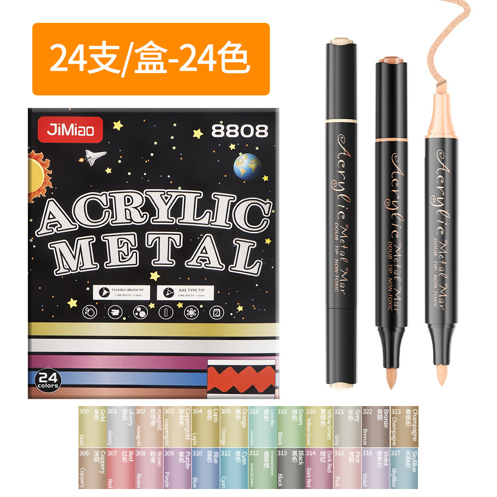 Lápiz de acrílico transfronterizo de doble cabeza de dibujo lápiz de graffiti opaco plegable de color metálico lápiz acrílico especial para estudiantes