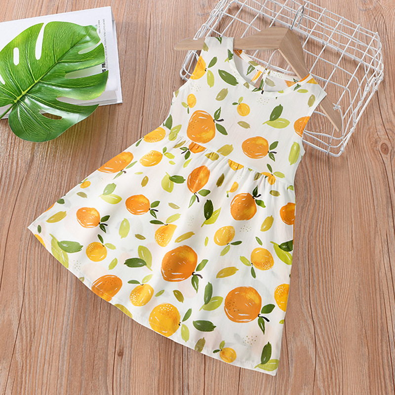 Vestido infantil verano niñas vestido de princesa floral falda de playa 2025 verano nuevo estilo falda de chaleco de tirantes de seda de algodón