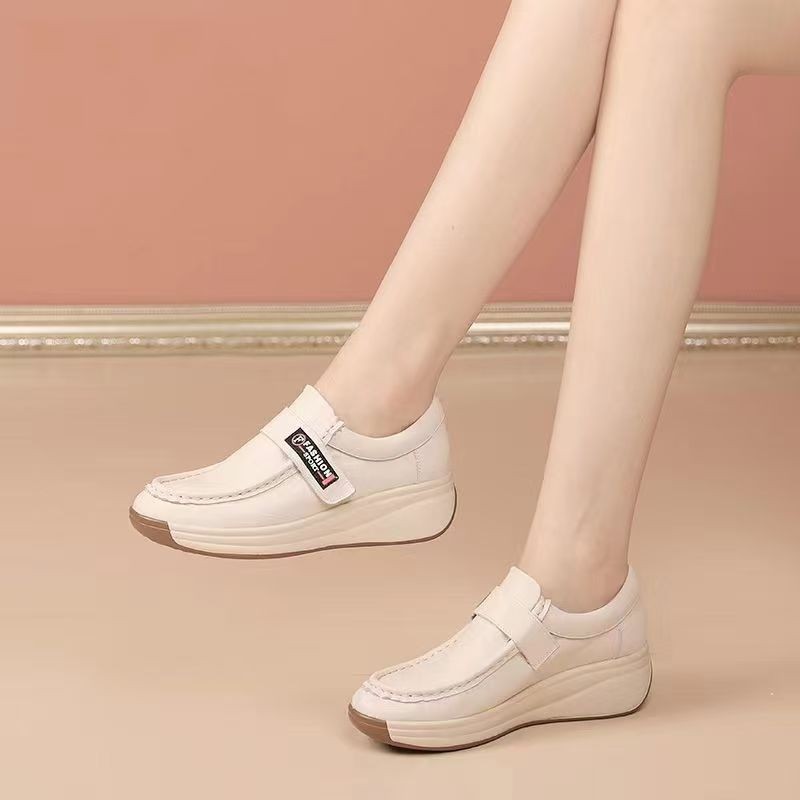 Zapatos blancos velcro de tendón de toro con un pie en la parte inferior de la piel de un hombre se quita los zapatos de cuero de la mujer talón inclinado no se cansa de los pies zapatos de otoño de la mujer talón plano image 4