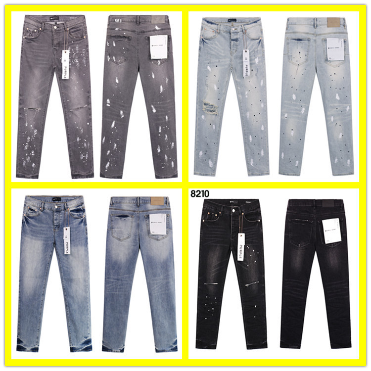 2025 Cross-Border American Trendy Brand Ripped Patch Smoke Gray Men's Casual Straight Jeans Wholesale Dropshipping