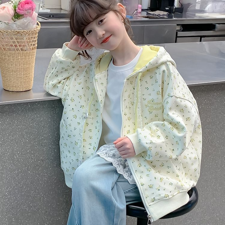 Girls' Autumn Pastoral Style Floral Zipper Jacket 2025 New Korean Style Hooded Cardigan Sweatshirt for Middle and Large Children Girls' Autumn Pastoral Style Floral Zipper Jacket 2025 New Korean Style Hooded Cardigan Sweatshirt for Middle and Large Children