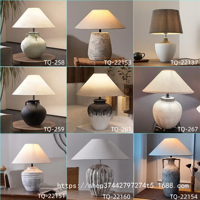 Japanese Wabi-Sabi Style Ornaments Living Room Study Bedroom Bedside Lamp Handmade Porcelain Jar Flower Vessel Hotel B&B Ceramic Table Lamp