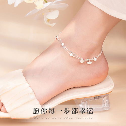 Triple-blessed double-layer ankle chain for women, Instagram minimalist forest system, niche, high-end, light luxury ankle accessory,  new trendy item