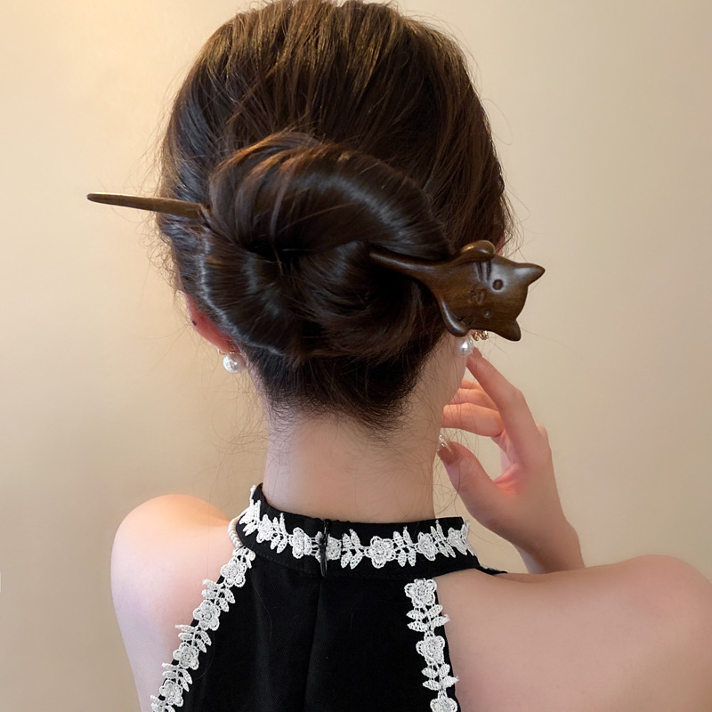 Nuevo estilo chino flor horquilla temperamento espalda Cabeza bola palillos simple madera updo pelo headwear moda nacional accesorios para el cabello para las mujeres