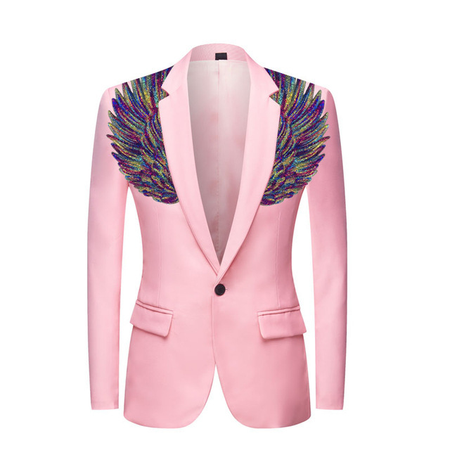 Men's youth colorful sequined wing singer host stage performance blazers dress suit wedding party suit for male jazz dance solo concert performance coats