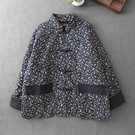 实拍新中式棉服冬季夹棉盘扣保暖禅茶服碎花民族风复古长袖小棉袄