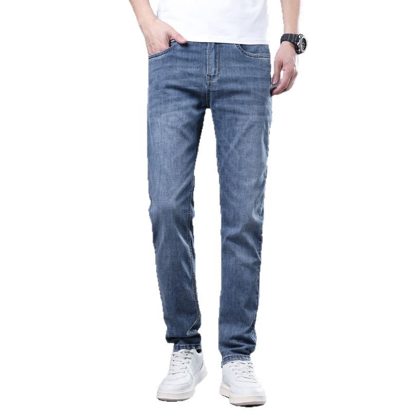 Jeans Men's Summer Thin Elastic Loose Straight Pants Men's 2025 New Summer Ice Silk Casual Trousers