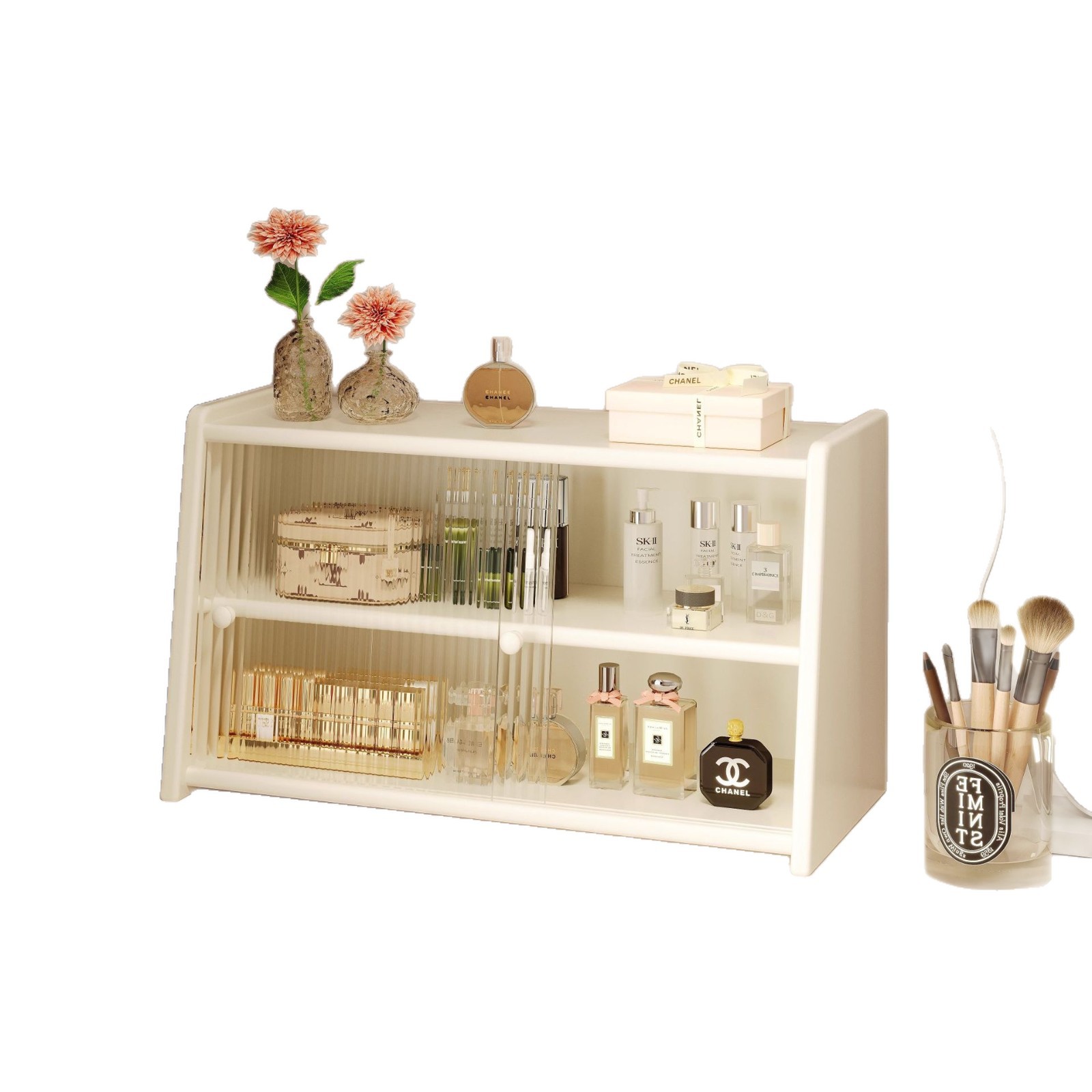 Caja de almacenamiento de escritorio de madera sólida, estante de productos para el cuidado de la piel, batimón labial, tocador, gabinete de almacenamiento de cosméticos de alta calidad