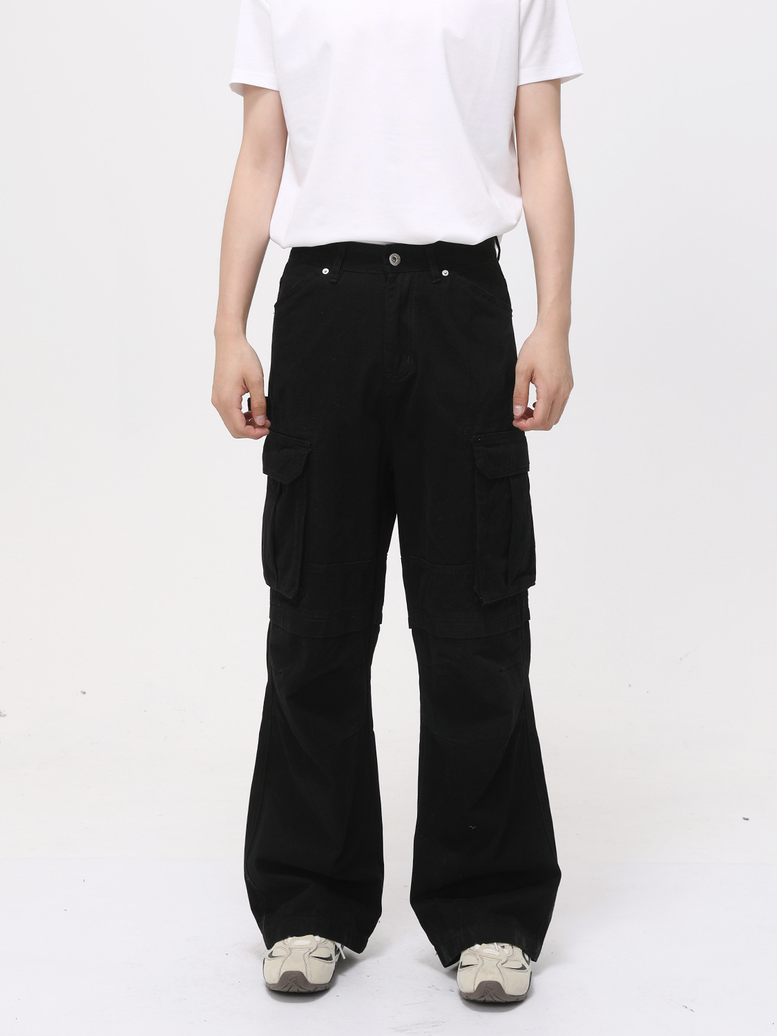 MTLCLOTHES Hombres| American High Street Big Pocket Scratch Pleated Straight Collared Algodón Jeans