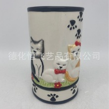 新款出口陶瓷空调壁插 青花效果 猫咪浮雕加湿器Ceramic 欢迎来样