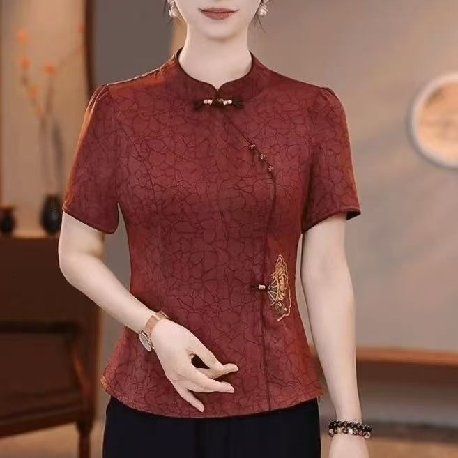 2026 new Chinese-style summer thin short top for middle-aged and elderly women, embroidered for wedding banquets, mom's outfit