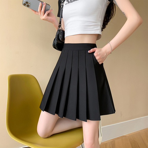 Pleated Mini Skirts with pockets pleated skirt female students show small short skirt of High Waist Pleated Skirts 
