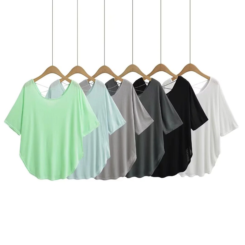 European and American Style Loose Curved Hem Lazy Short-Sleeve T-Shirt with Cross Straps on the Back for Women, New Summer 2026 Top