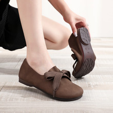 四季女鞋25春秋新款牛巴皮圆头软底系带森系真皮复古民族休闲单鞋