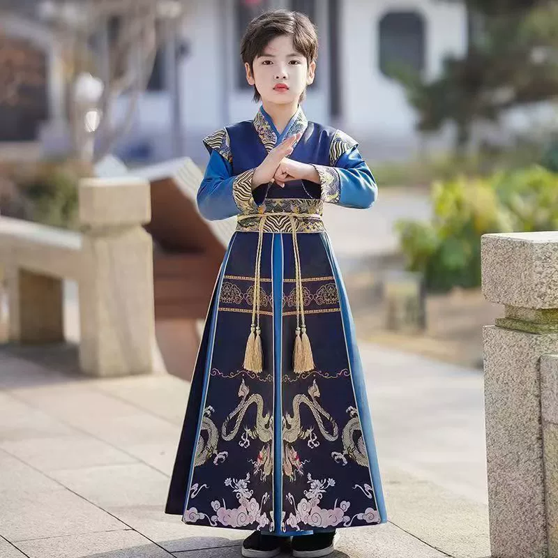 Boy Hanfu Flying Fish Костюм 2025 Новый детский весенний и осенний костюм Tang Новый китайский костюм