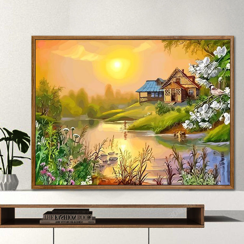 Digital Oil Painting DIY Healing Coloring Handmade Coloring Oil Painting High-Value Decompression Acrylic Painting Mountain Sunrise Wholesale