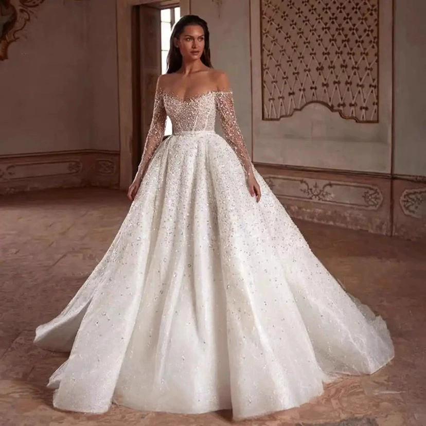 Wedding dress, long-sleeve for bride, Amazon, graduation party, plus size