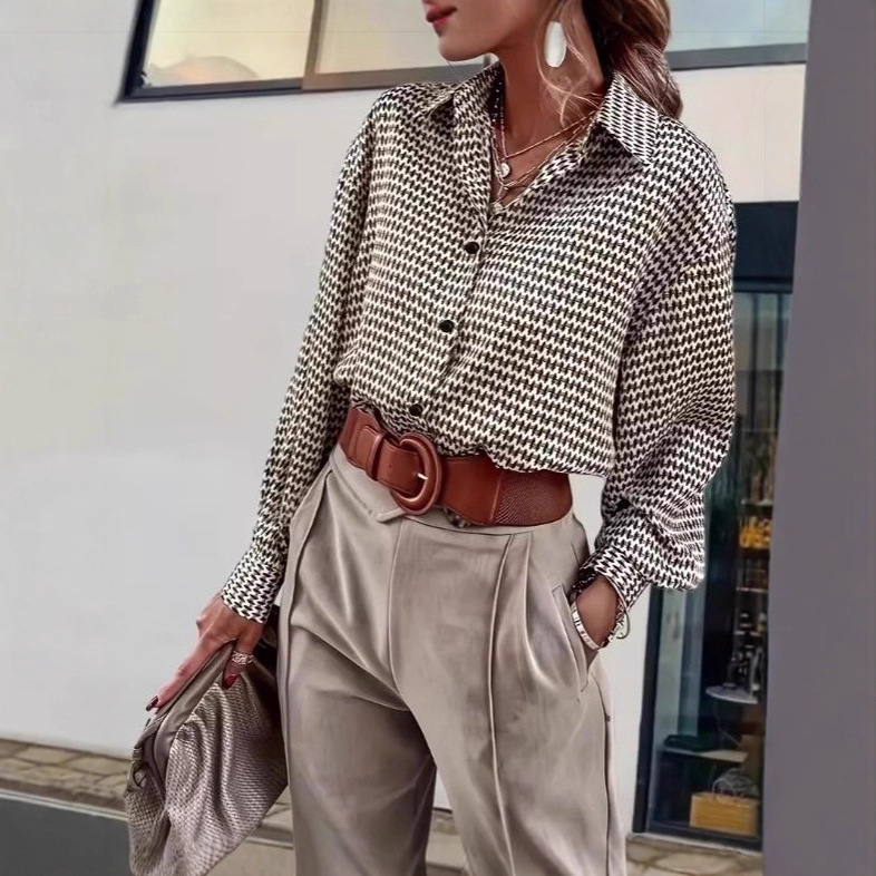 European and American Cross-Border Amazon 2025 Spring & Fall New Cardigan Shirt 3D Pattern Printed Long-Sleeved Loose Shirt for Women