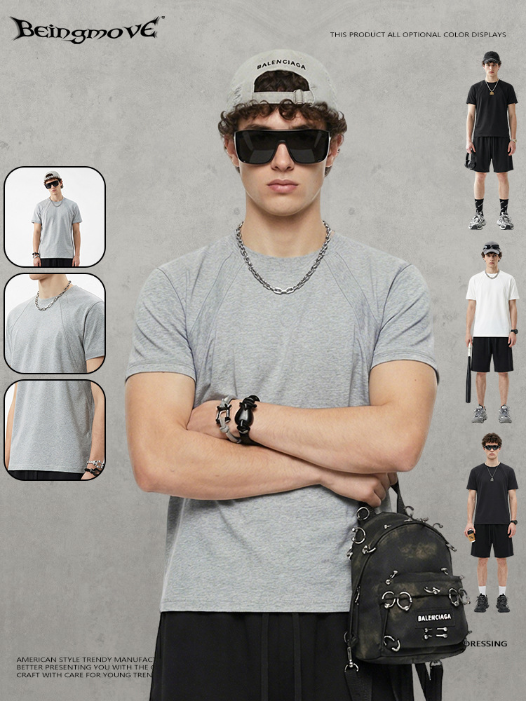 Calle secada| Verano nuevo 220G empalme de color sólido deportivo cuello redondo camiseta de manga corta sensación fría chaqueta de secado rápido hombre