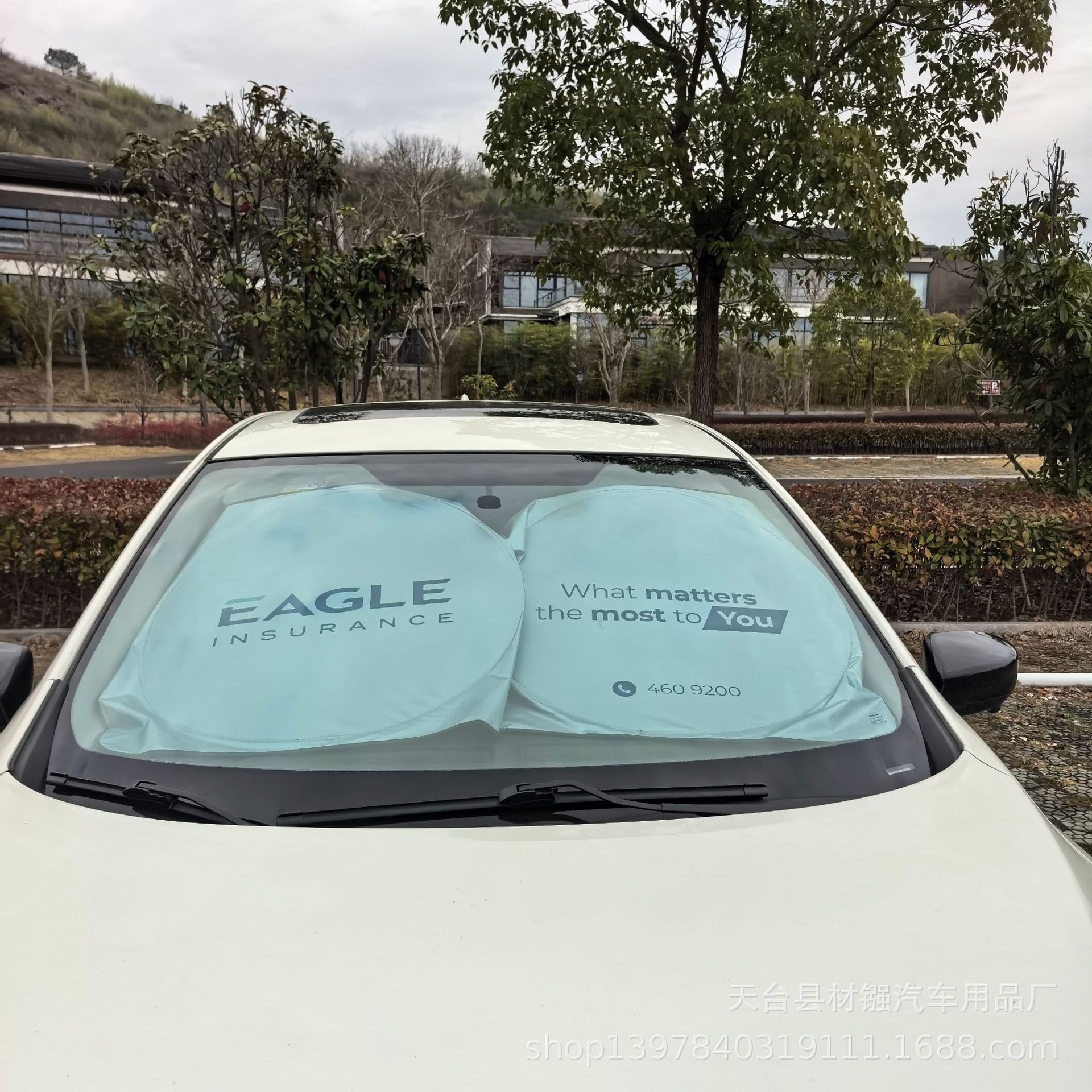 Car Sunshade Double-Circle Type New Sunshade for Front Windshield, Heat Insulation and Light-Blocking Shield, Sunshade Cloth, Silver-Coated Cloth Sunshade