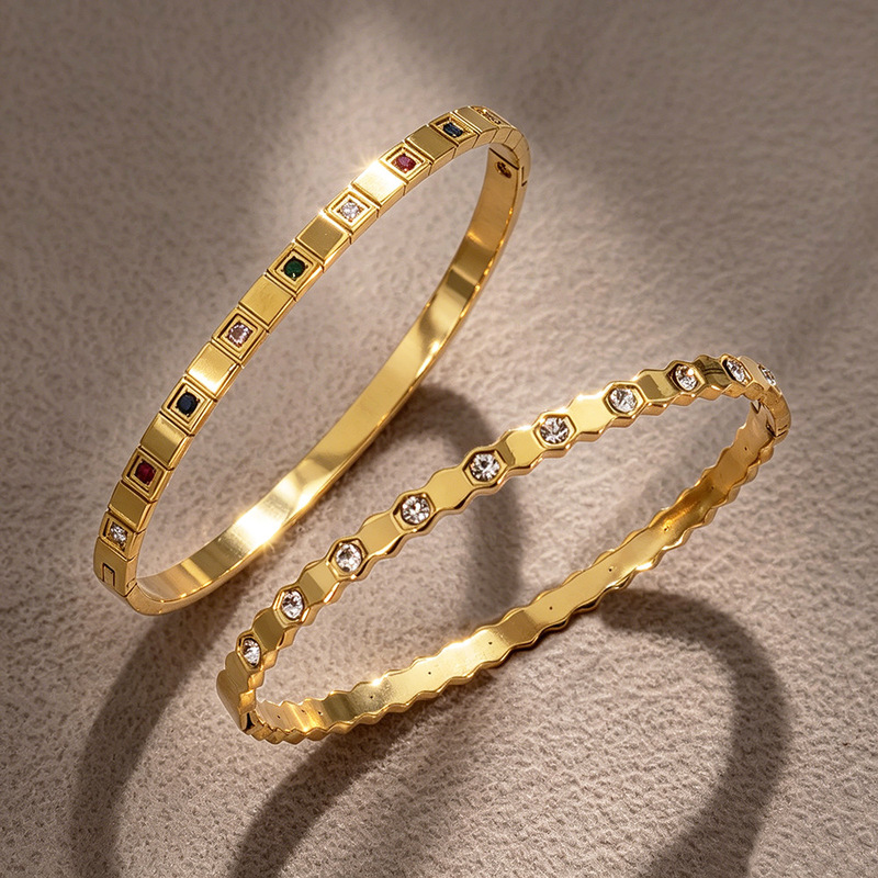Cross-Border Colorful Zircon Stainless Steel Bracelet for Women, Simple and Fashionable 4mm Titanium Steel Jewelry, Trendy Design Cross-Border Jewelry