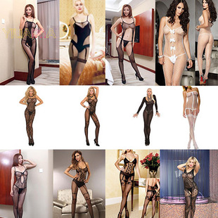 Sexy underwear net clothing European and American women's open stockings sexy long sleeve transparent vision free body socks suit wholesale