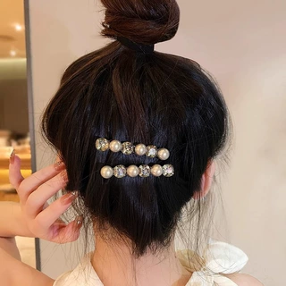新款气质珍珠发夹女网红时尚刘海侧边夹韩版镶钻一字夹百搭头饰