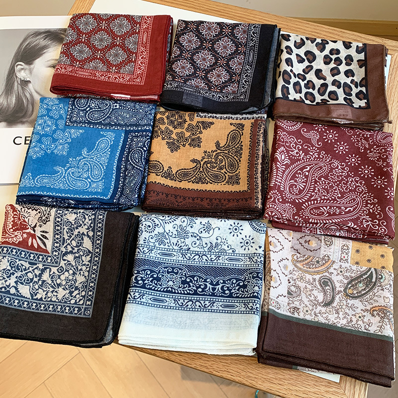 58cm Cotton Linen Small Square Fresh Breathable Women's Soft Artistic Decorative Small Silk Scarf Spring and Summer Women's Fashion All-match Scarf