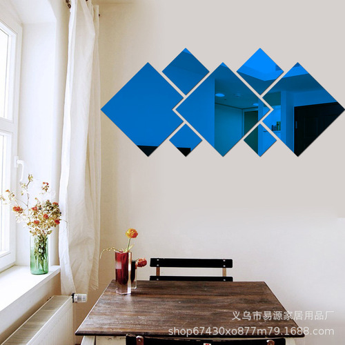 A set of seven rhombus-shaped mirror wall decals with self-adhesive backing, produced and sold by the manufacturer. Large size: 16.5cm. Small size: 4.8cm.
