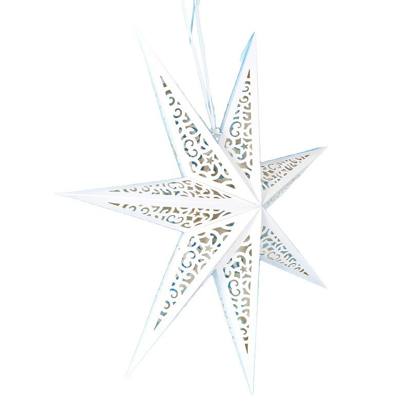 Decoración de estrellas de papel de Navidad Decoración de techo de estrella de siete puntas Adornos Festival Papel hueco Estrella Linterna de pantalla de lámpara