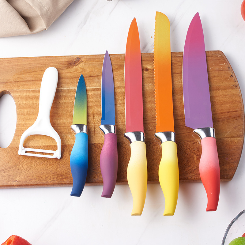 Cuchillo de cocina cuchillo con cuchillo de pan cuchillo de frutas cuchillo de color de seis piezas